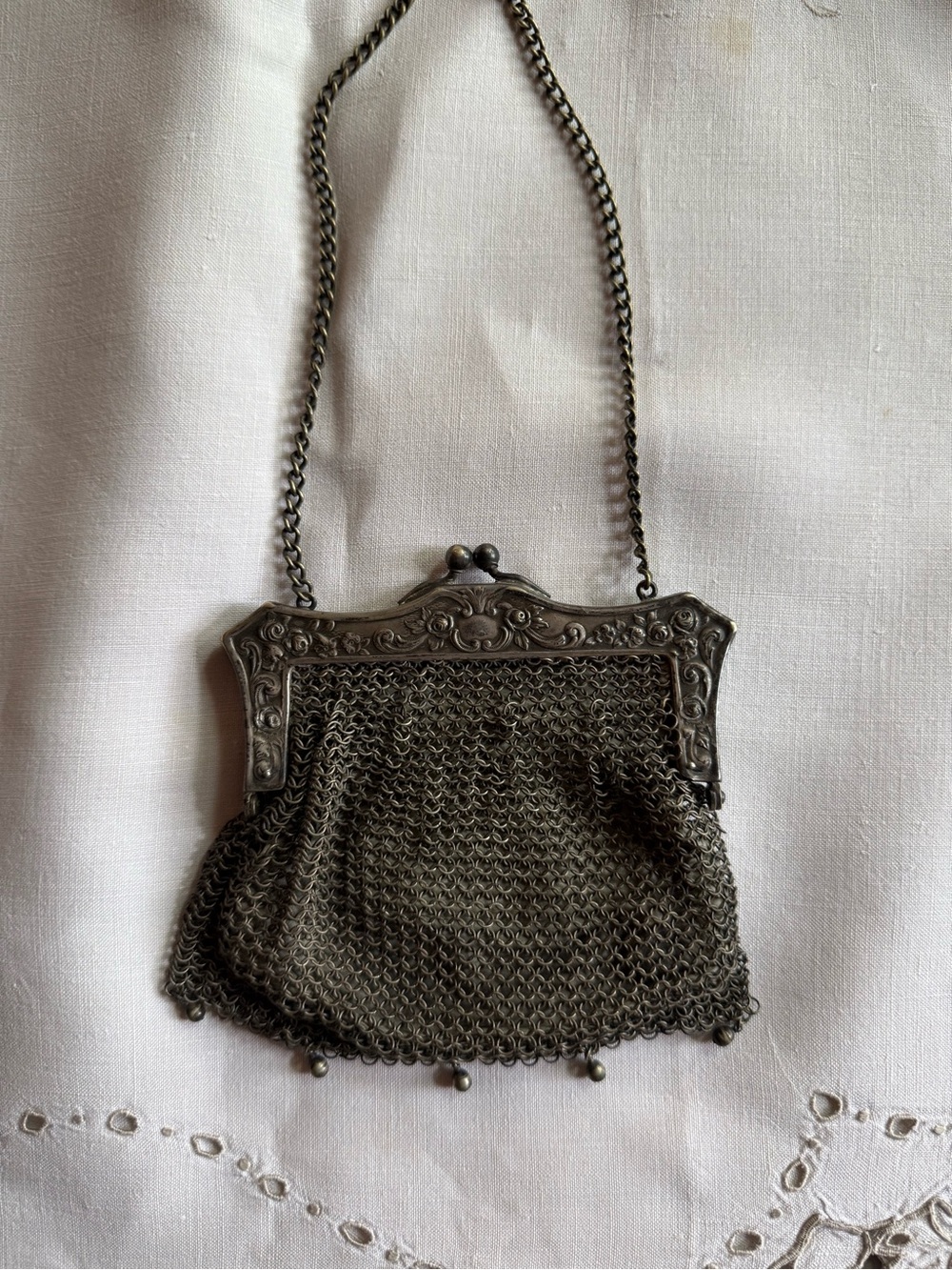 Antique Chainmail Evening Bag with Ornate Frame